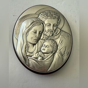 Vanessa Gioielli 925 Sterling Silver Mary Joseph & Baby Jesus Religious Plaque